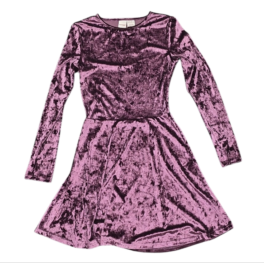 NWT Manguun Teens Chic Velvet Long Sleeve Purple Dress #F2509-0180